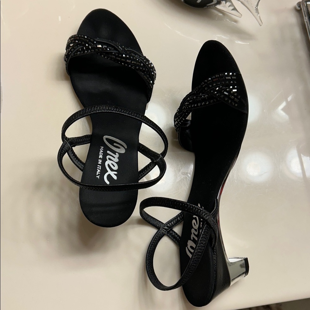 Onex Black Rhinestone Heels / Sandals - Picture 11 of 15